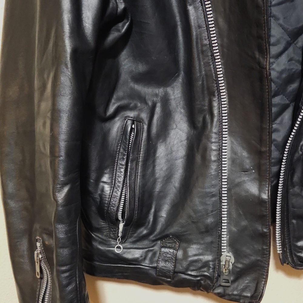 Vintage 80's Baja California Leather Biker Jacket Black Size 40 - Picture 8 of 14